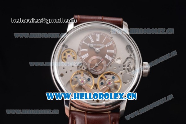 Audemars Piguet Jules Audemars Skeleton Tourbillon Asia ST25 Automatic Steel Case Brown Dial Roman Numeral Markers and Brown Leather Strap - Click Image to Close